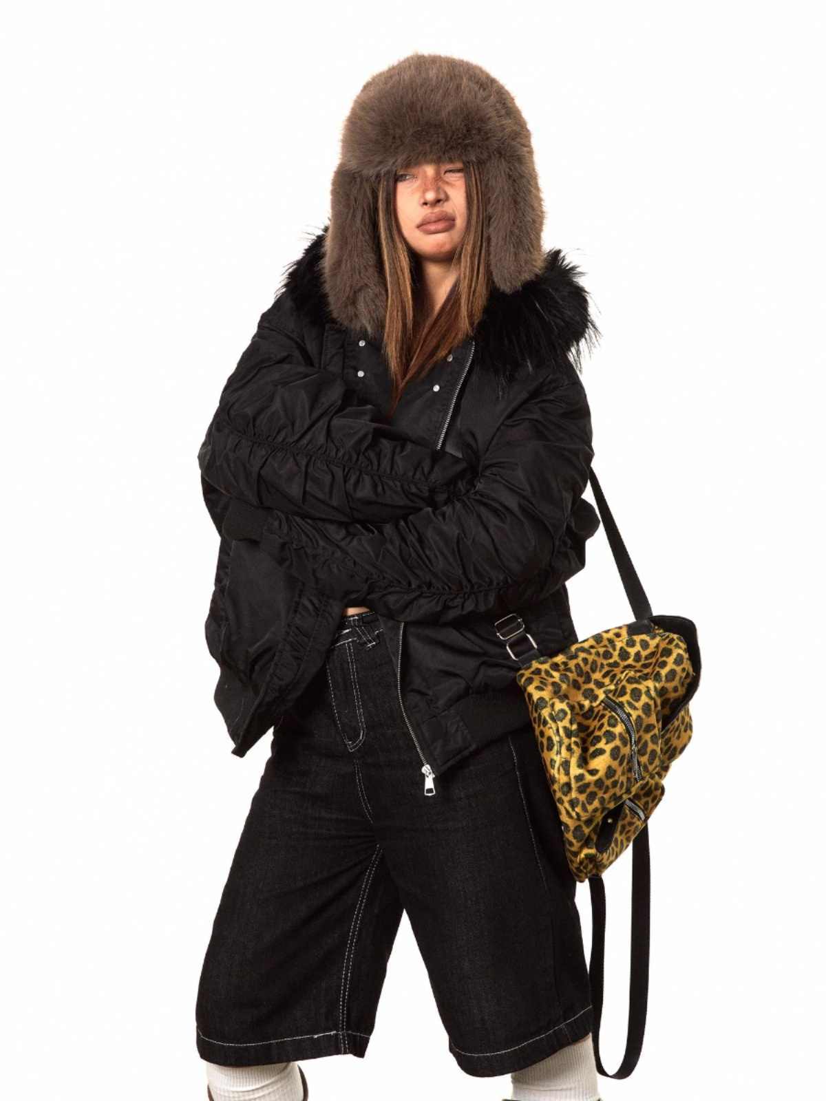 Short Fur Collar Coat Padded Hooded Cotton Coat