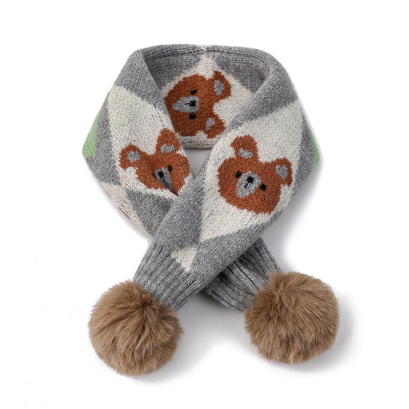 Cartoon Bear Rabbit Piercing Rabbit Hair Ball Knitted Wool Scarf