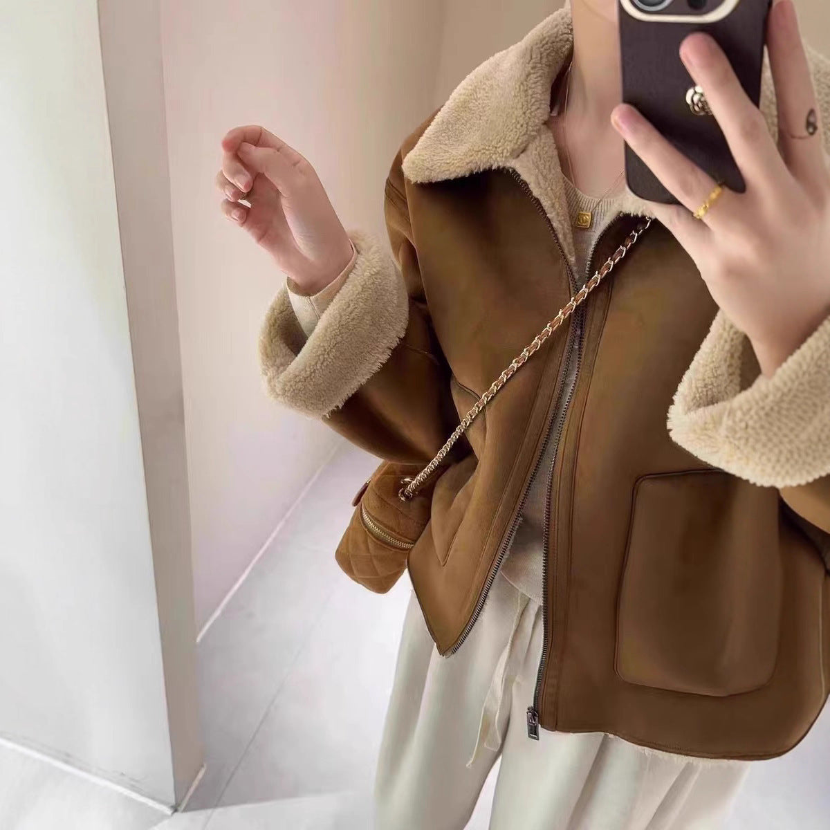 American Retro Warm Short Lapels Motorcycle Clothing