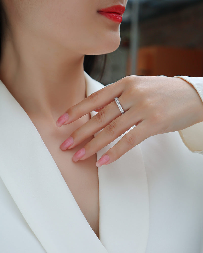 The Dazzling Diamond - Set With Top-quality Moissanite S925 Silver And Platinum-plated Diamond Wedding Ring Can Be Inspected With A Diamond Pen