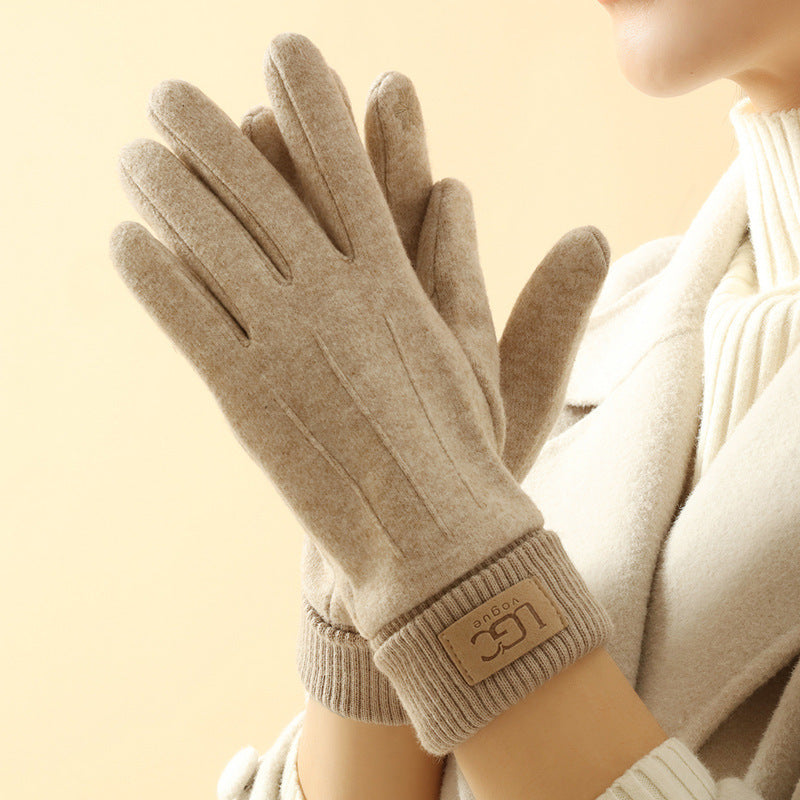 Cashmere-like Women's Winter Warm Gloves Fleece-lined Thickened Outdoor Riding Touch Screen
