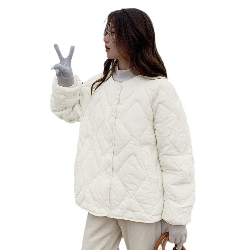 Korean Style Down Cotton Jacket Women's Short Light Round Neck