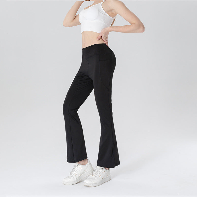 Ladies Mid Waist Abdominal-shaping Slimming Cropped Pants Casual Pocket Bootcut Trousers