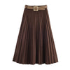 Fashionable Elegant With Belt Pleated Skirt