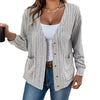 Solid Color Buttons V-neck Loose Long Sleeve Cardigan For Women