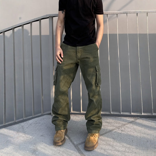 Straight-leg Relaxed-fit Washed-pocket Work Pants