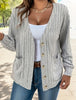 Solid Color Buttons V-neck Loose Long Sleeve Cardigan For Women