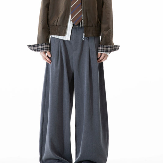 Loose Straight Leg Pleated Pants For Fall And Winter