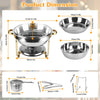 4Pcs Chafing Dish Buffet Set 4.76QT Round Buffet Servers Food Warmer Stainless Steel Catering Chafer With Glass Lid For Warming Cooling Gatherings Banquets Buffets Party Wedding
