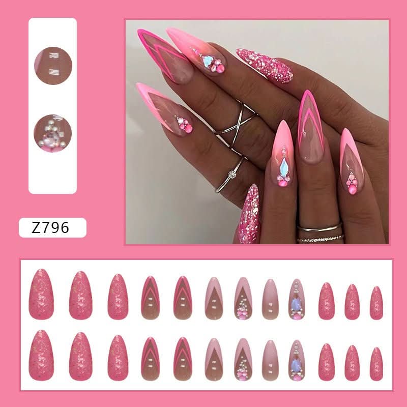 Almond Double French Fake Nails - Eshtree