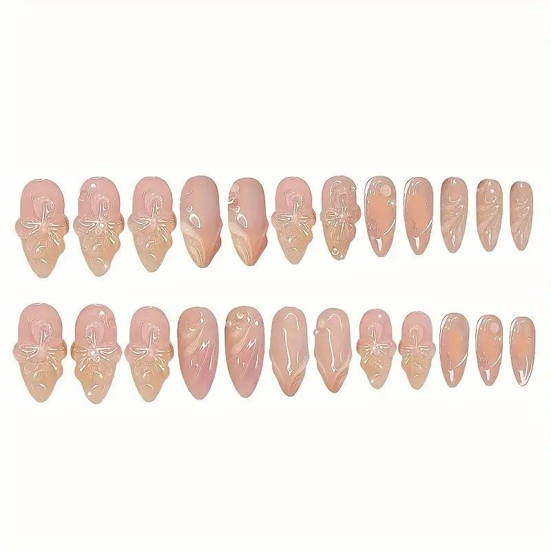 Almond Nail Pure Flower Wear Nail Removable Fake Nails - Eshtree