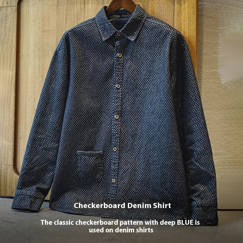American Retro Chessboard Plaid Denim Shirt Jacket Loose - Eshtree