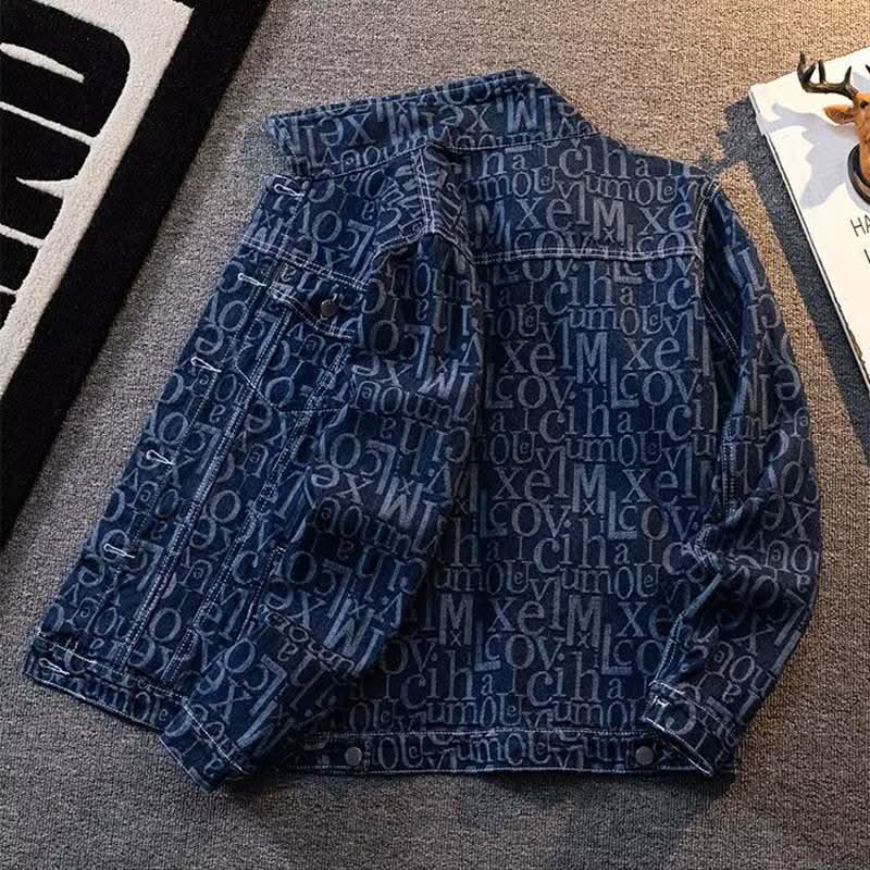 American Retro Heavy Printed Presbyopic Letter Denim Jacket - Eshtree