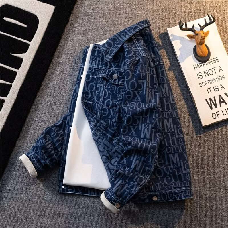 American Retro Heavy Printed Presbyopic Letter Denim Jacket - Eshtree