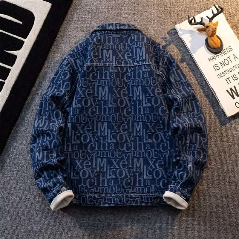 American Retro Heavy Printed Presbyopic Letter Denim Jacket - Eshtree