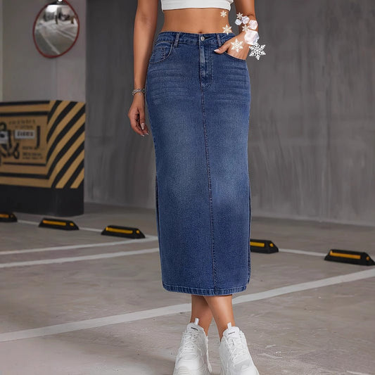 American - style Vintage Washed Color - block Bodycon Skirt - Eshtree