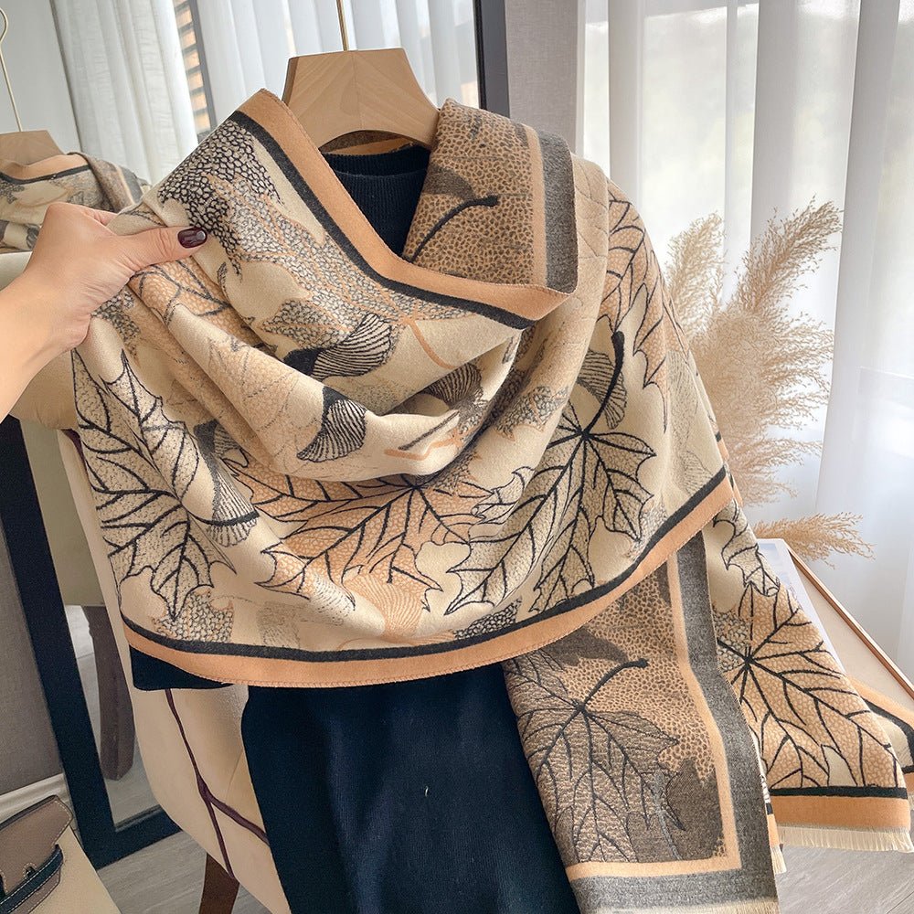 Artificial Cashmere Scarf Women's Elegant New Maple Leaf Printed Shawl - Eshtree