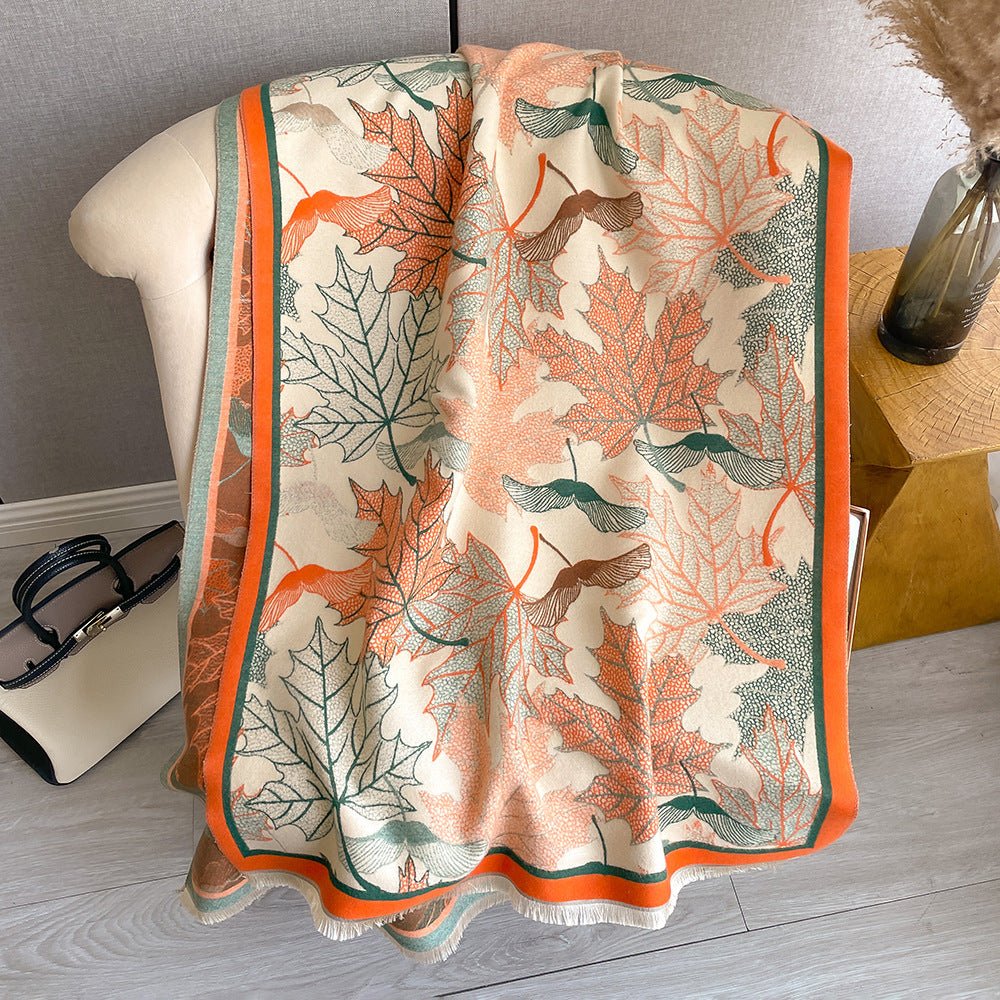 Artificial Cashmere Scarf Women's Elegant New Maple Leaf Printed Shawl - Eshtree