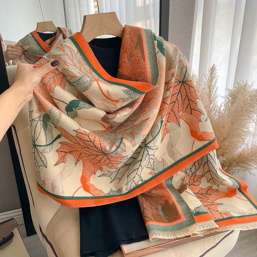 Artificial Cashmere Scarf Women's Elegant New Maple Leaf Printed Shawl - Eshtree