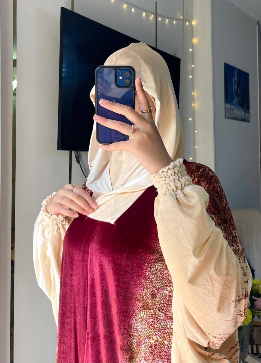 إسدال صلاة حريمي بخامة قطيفة فرنساوي تيجر - Eshtree