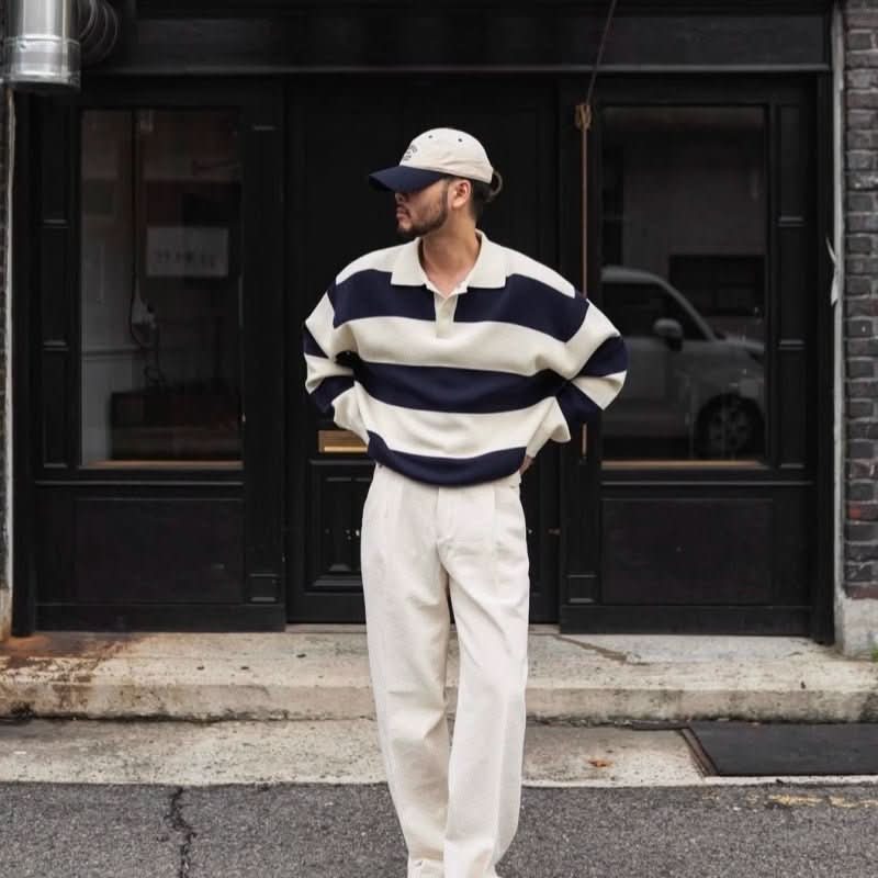 Autumn And Winter Basic Korean - style Loose Blue And White Striped Versatile Loose Sweater - Eshtree