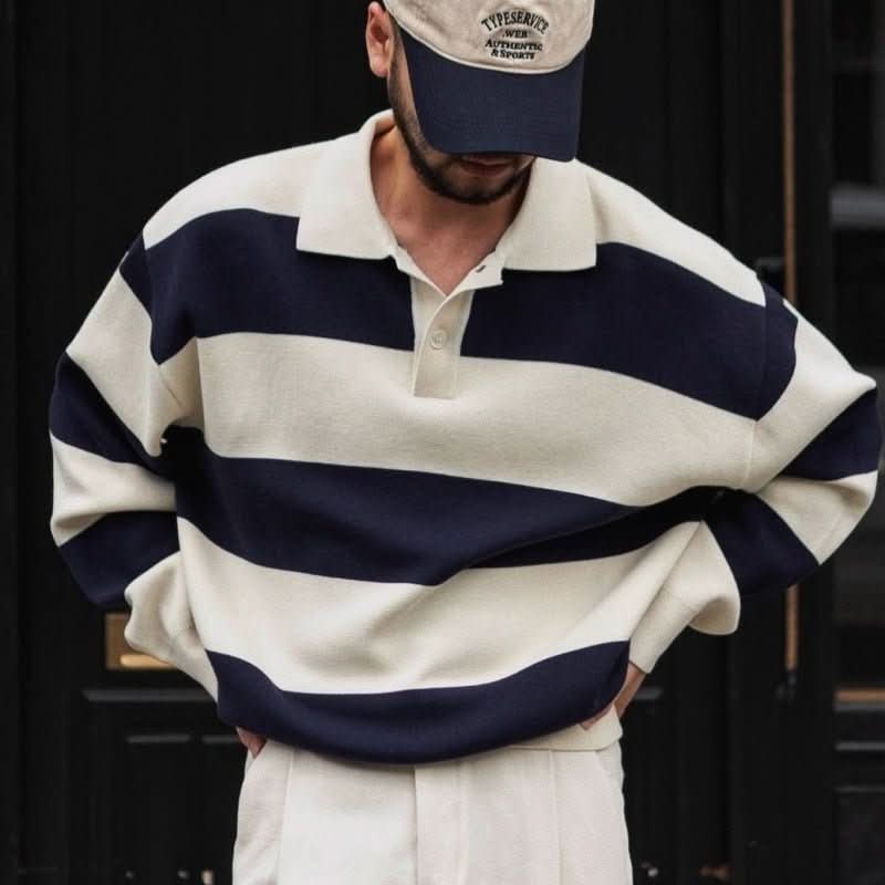 Autumn And Winter Basic Korean - style Loose Blue And White Striped Versatile Loose Sweater - Eshtree