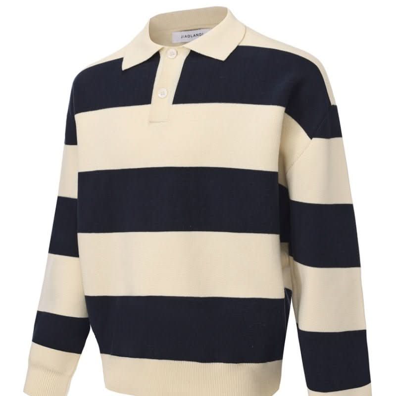 Autumn And Winter Basic Korean - style Loose Blue And White Striped Versatile Loose Sweater - Eshtree