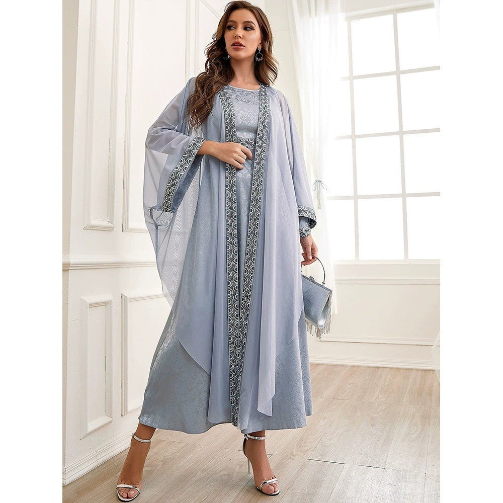 Autumn Muslim New Middle East Dubai Arab Abaya Embroidery Set Female Side - Eshtree