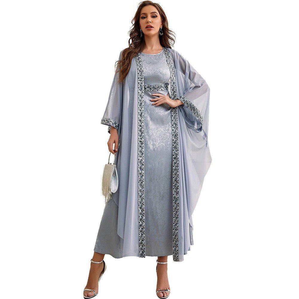 Autumn Muslim New Middle East Dubai Arab Abaya Embroidery Set Female Side - Eshtree