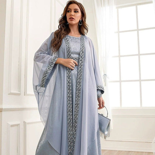 Autumn Muslim New Middle East Dubai Arab Abaya Embroidery Set Female Side - Eshtree