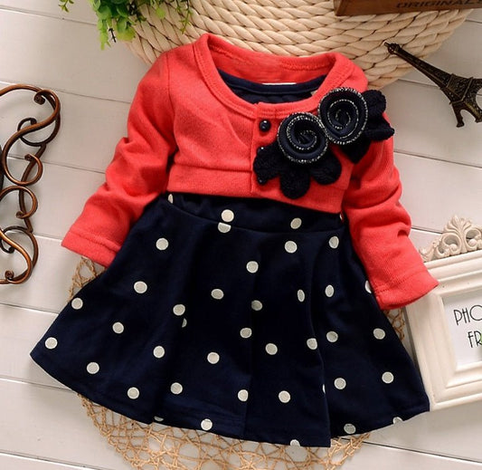 Autumn new children's long - sleeved cartoon wave point children's skirt girls cute print children's clothing Korean casual children's clothing - Eshtree