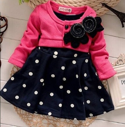 Autumn new children's long - sleeved cartoon wave point children's skirt girls cute print children's clothing Korean casual children's clothing - Eshtree