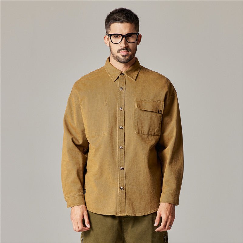 Autumn Overalls Coat Men's American Retro Heavy Cotton Long Sleeve Shirt - Eshtree