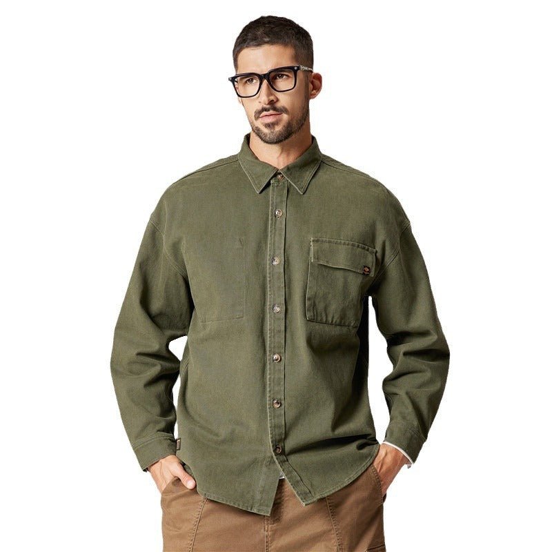 Autumn Overalls Coat Men's American Retro Heavy Cotton Long Sleeve Shirt - Eshtree