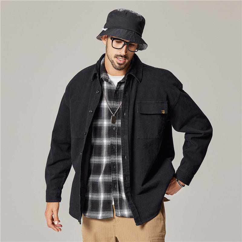 Autumn Overalls Coat Men's American Retro Heavy Cotton Long Sleeve Shirt - Eshtree