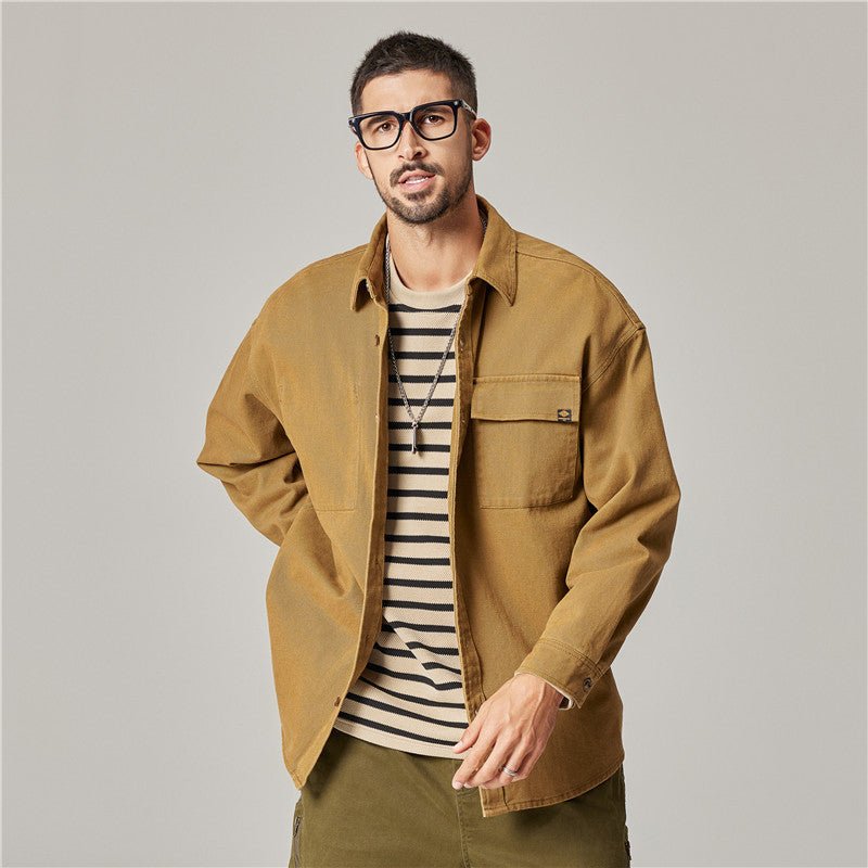 Autumn Overalls Coat Men's American Retro Heavy Cotton Long Sleeve Shirt - Eshtree