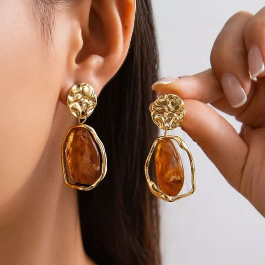 Autumn Winter Retro Maillard Irregular Geometric Earrings - Eshtree