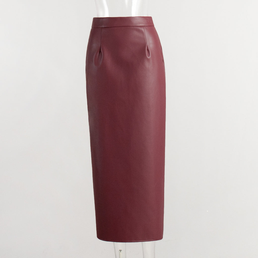 Ankela Red Slit Sheath Skirt Fashion Slim