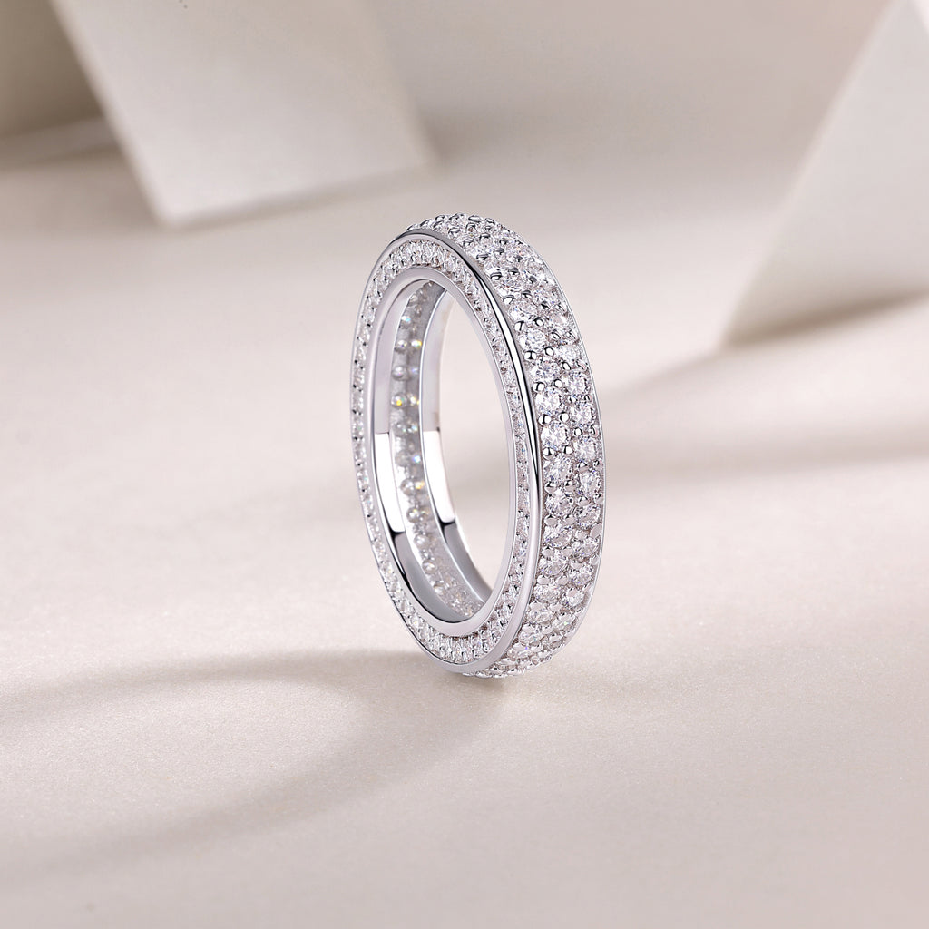 Daytime Flame - A Wedding Ring Set With Top-quality Moissanite S925 Silver And Platinum-plated Diamond. The Ring Can Be Inspected With A Diamond Pen