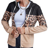 Leopard Print Stitching Zipper Sweater Hooded Jacket Women