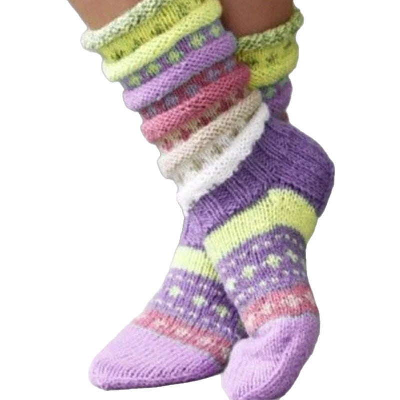 Women's Warm Color Matching Knitted Wool Woolen Socks