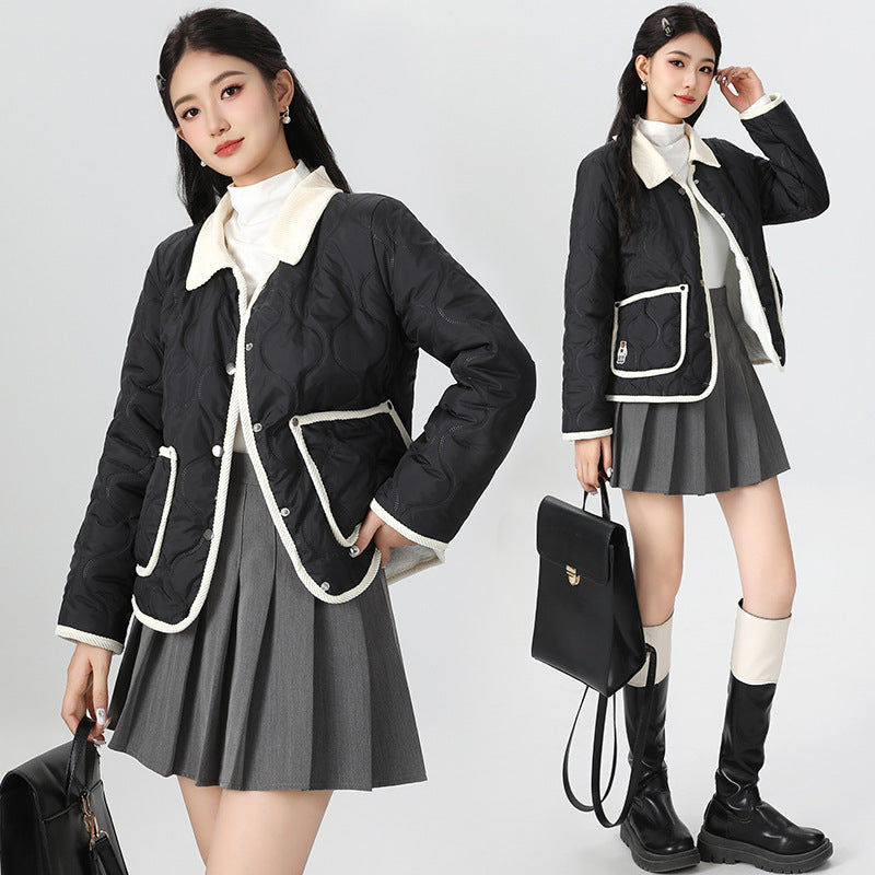 Short Velvet Cotton-padded Coat For Women