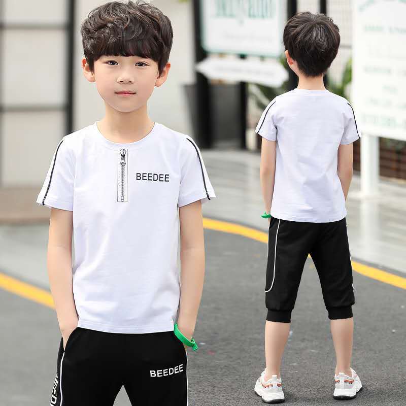 Middle And Big Boys Summer Short Sleeve T-shirt Two-piece Korean Fashion