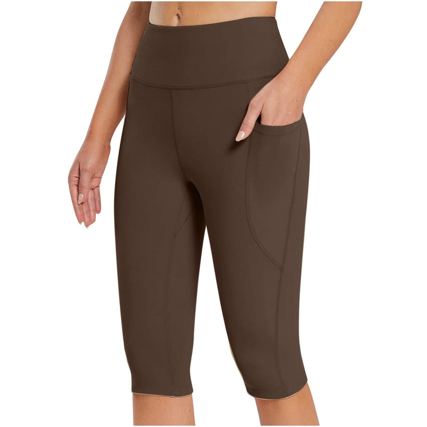Side Pocket Solid Color High Waist Tight Stretch Sports Leggings