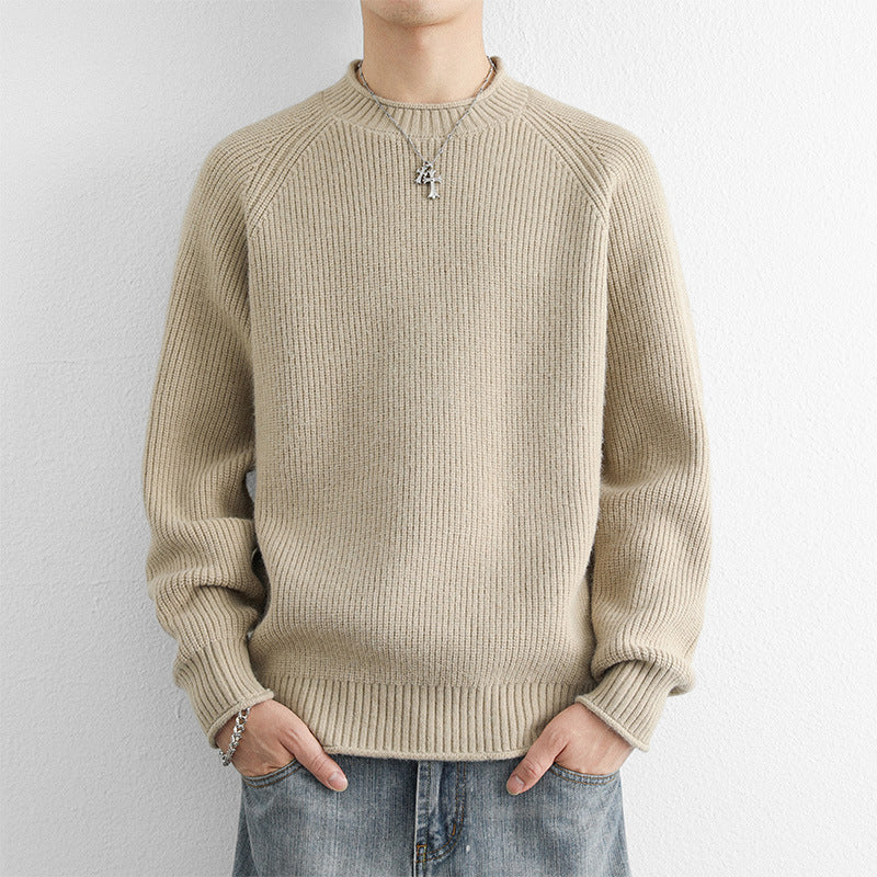 Chunky-knit Crew-neck Warm And Loose-fitting Sweater