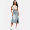 American Retro Denim Split Stitching Skirt