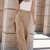 Solid Color Elastic High Waist Loose Cargo Pants