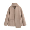 European And American Style Women's New Elegant Mixed Scarf Round Neck Coat