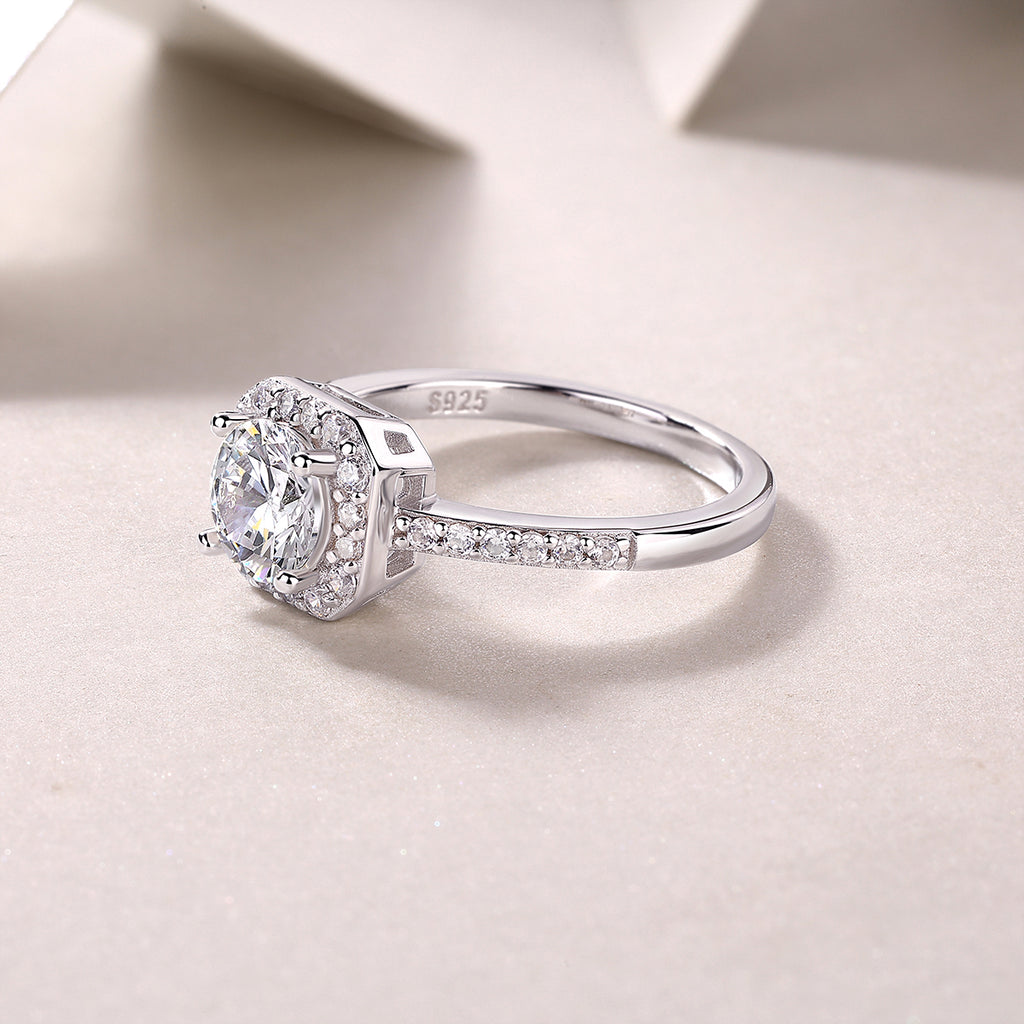 A Wonderful Connection - A Wedding Ring Set With 1-carat Top-quality Moissanite S925 Silver And Platinum-plated Diamond. The Ring Can Be Tested With A Diamond Pen