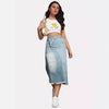 American Retro Denim Split Stitching Skirt
